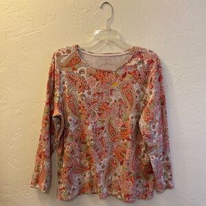 Talbots Women’s Crew Neck Tee Plus Size 2X Paisley Floral Boho 3/4 Sleeve